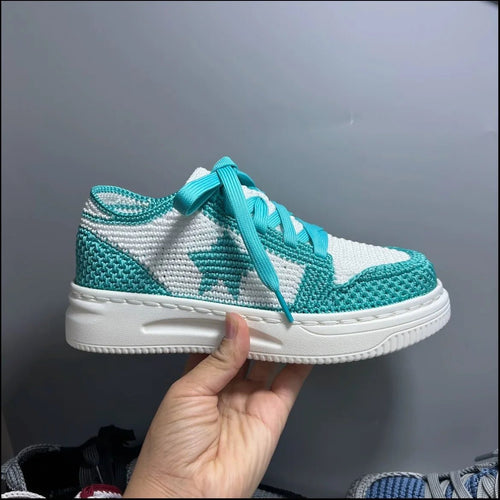 Tiffany Blue Handmade Crochet Sneakers | Custom Knit Shoes - xiaoronghandmade