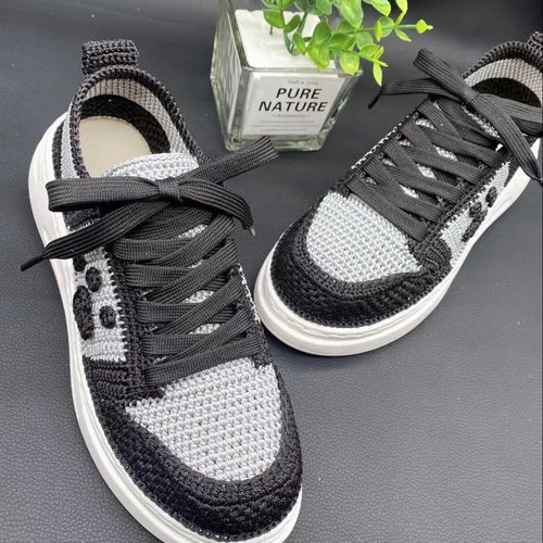 Xiaorong Handmade Black & Silver Knit Sneakers - xiaoronghandmade