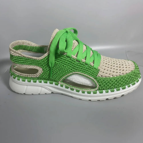 Xiaorong Handmade Grass Green & Beige Crochet Sneakers - xiaoronghandmade