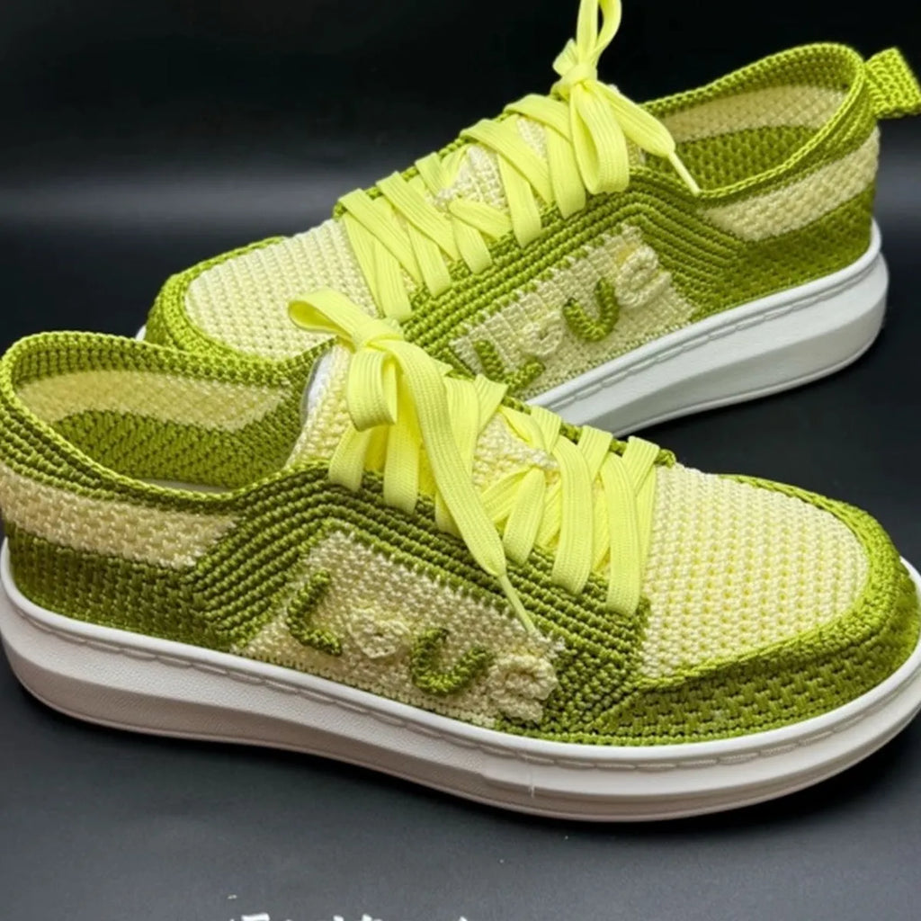 Xiaorong Handmade Neon Green & Cream Knit Sneakers - xiaoronghandmade